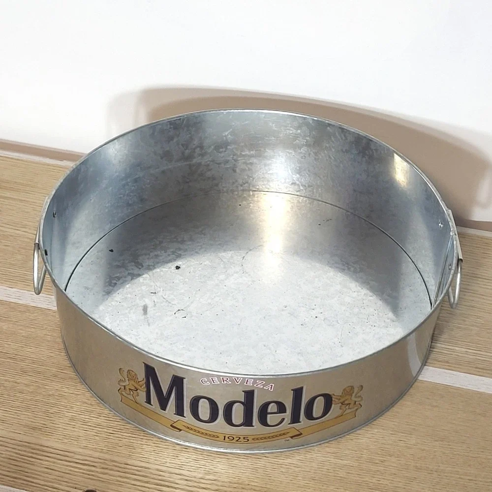 Modelo Cerveza Beer Bucket Galvanized Metal Ice Tub Barware Silver 12in
